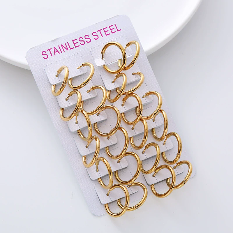 Wholesale Unisex Simple Geometric Stainless Steel Electroplated Closed Plain Hoop Earrings - Image 2