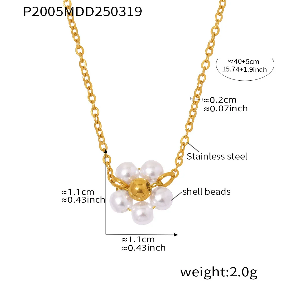 Wholesale Unisex Simple Minimalist Geometric Ferris Wheel Pendant Necklace With Pearl Tassel Double Layer Overlapping Stainless Steel Shell Beads Titanium Steel Electroplated - Image 6