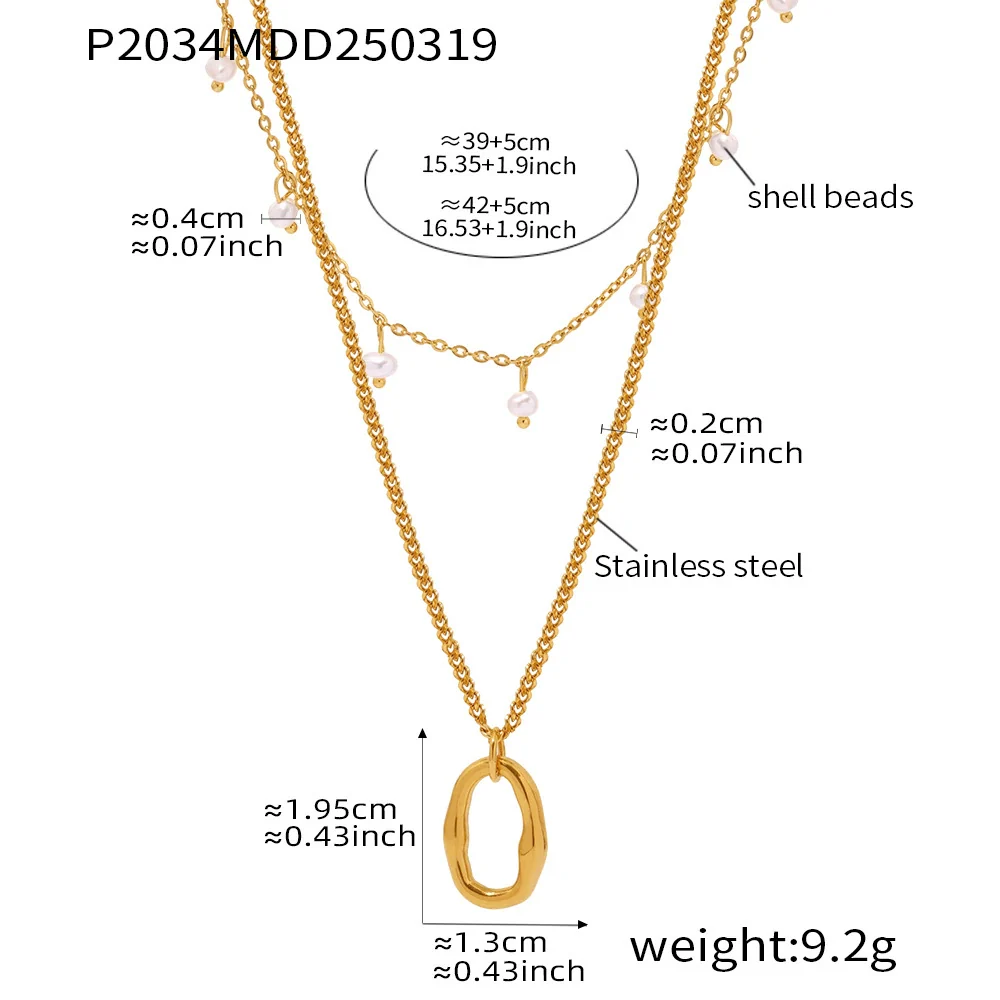 Wholesale Unisex Simple Minimalist Geometric Ferris Wheel Pendant Necklace With Pearl Tassel Double Layer Overlapping Stainless Steel Shell Beads Titanium Steel Electroplated - Image 7