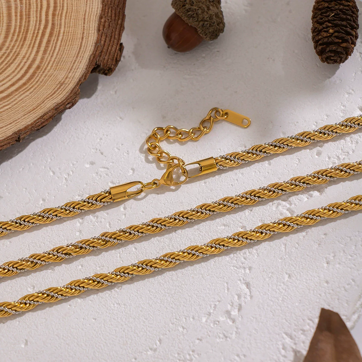 Wholesale Unisex Stainless Steel Electroplated Twist Chain Necklace And Bracelet Jewelry - Image 2