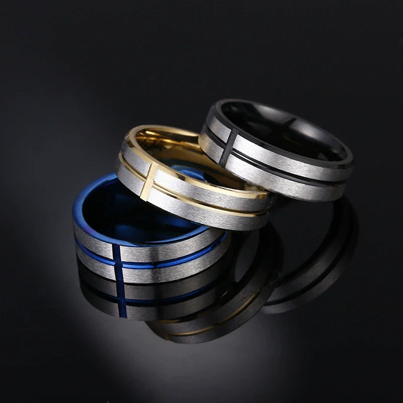 Wholesale Unisex Stainless Steel Geometric Cross Ring With Electroplating - Image 3