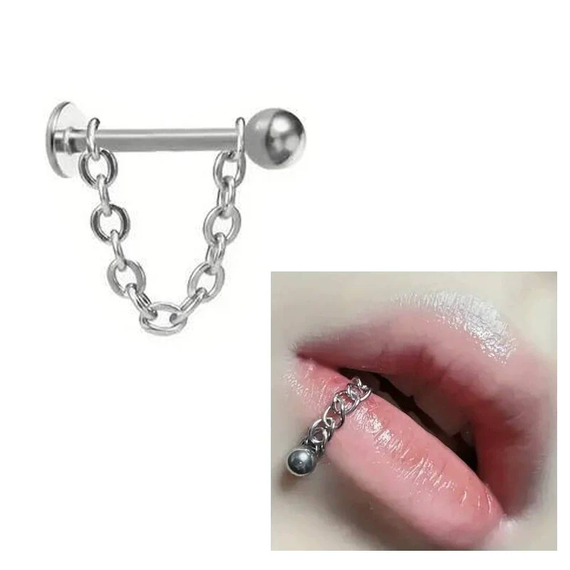 Wholesale Unisex Stainless Steel Geometric Lip Nail Chain Round Ball Pointed Cone Lip Ring One Nail Dual Purpose Curved Rod Chain Eyebrow Nail Ear Bone Nail Electroplated - Image 5