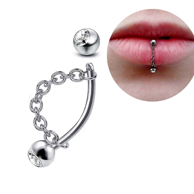 Wholesale Unisex Stainless Steel Geometric Lip Nail Chain Round Ball Pointed Cone Lip Ring One Nail Dual Purpose Curved Rod Chain Eyebrow Nail Ear Bone Nail Electroplated - Image 7