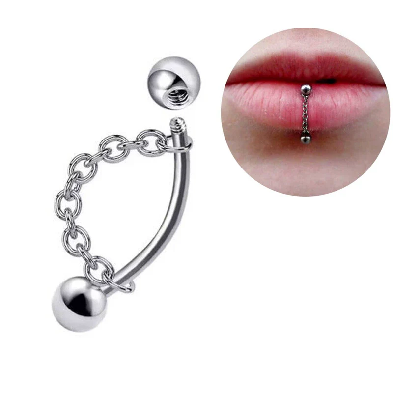 Wholesale Unisex Stainless Steel Geometric Lip Nail Chain Round Ball Pointed Cone Lip Ring One Nail Dual Purpose Curved Rod Chain Eyebrow Nail Ear Bone Nail Electroplated - Image 8