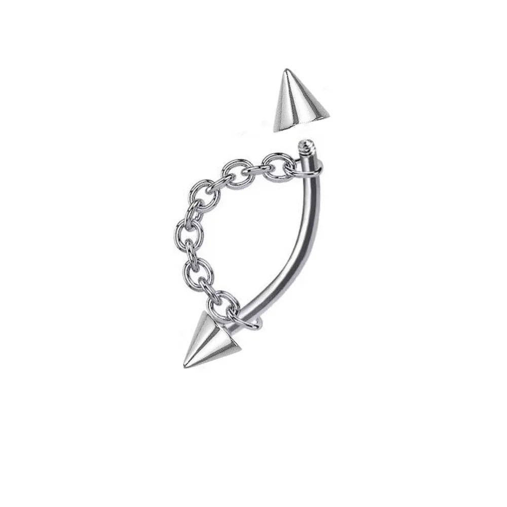 Wholesale Unisex Stainless Steel Geometric Lip Nail Chain Round Ball Pointed Cone Lip Ring One Nail Dual Purpose Curved Rod Chain Eyebrow Nail Ear Bone Nail Electroplated - Image 9