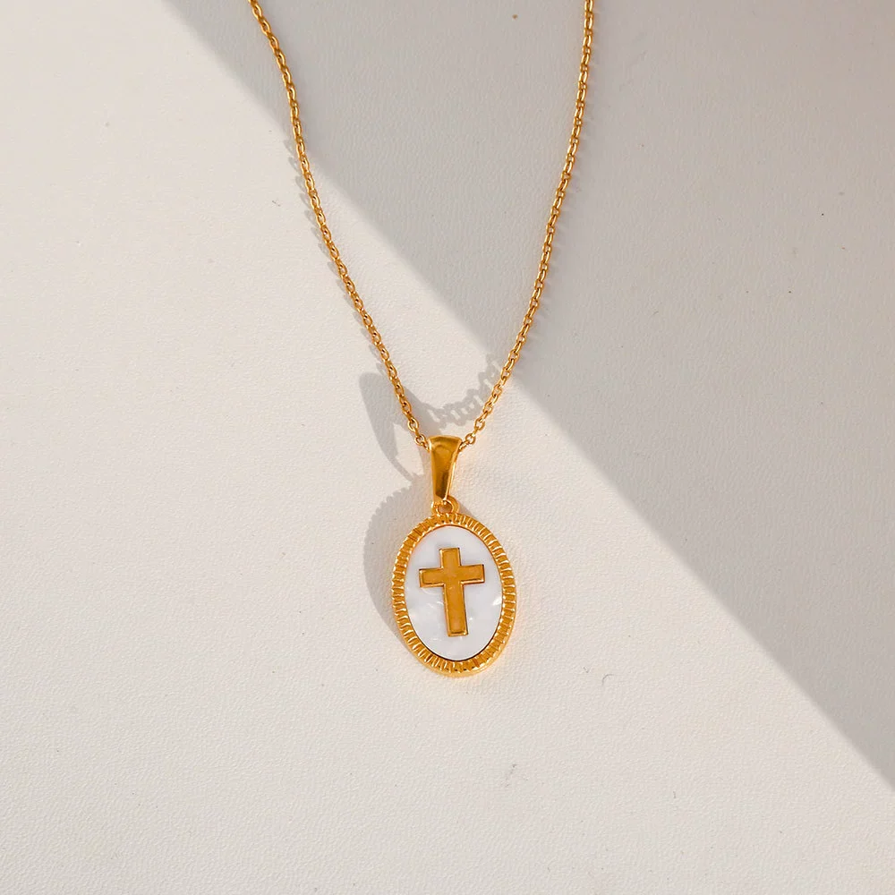 Wholesale Unisex Stainless Steel Geometric Square Electroplated Pendant Cross Chain Necklace - Image 9