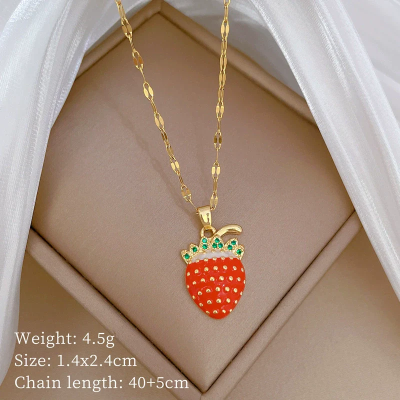 Wholesale Unisex Strawberry Geometric Full Diamond Necklace Made Of Titanium Steel And Copper - Image 6