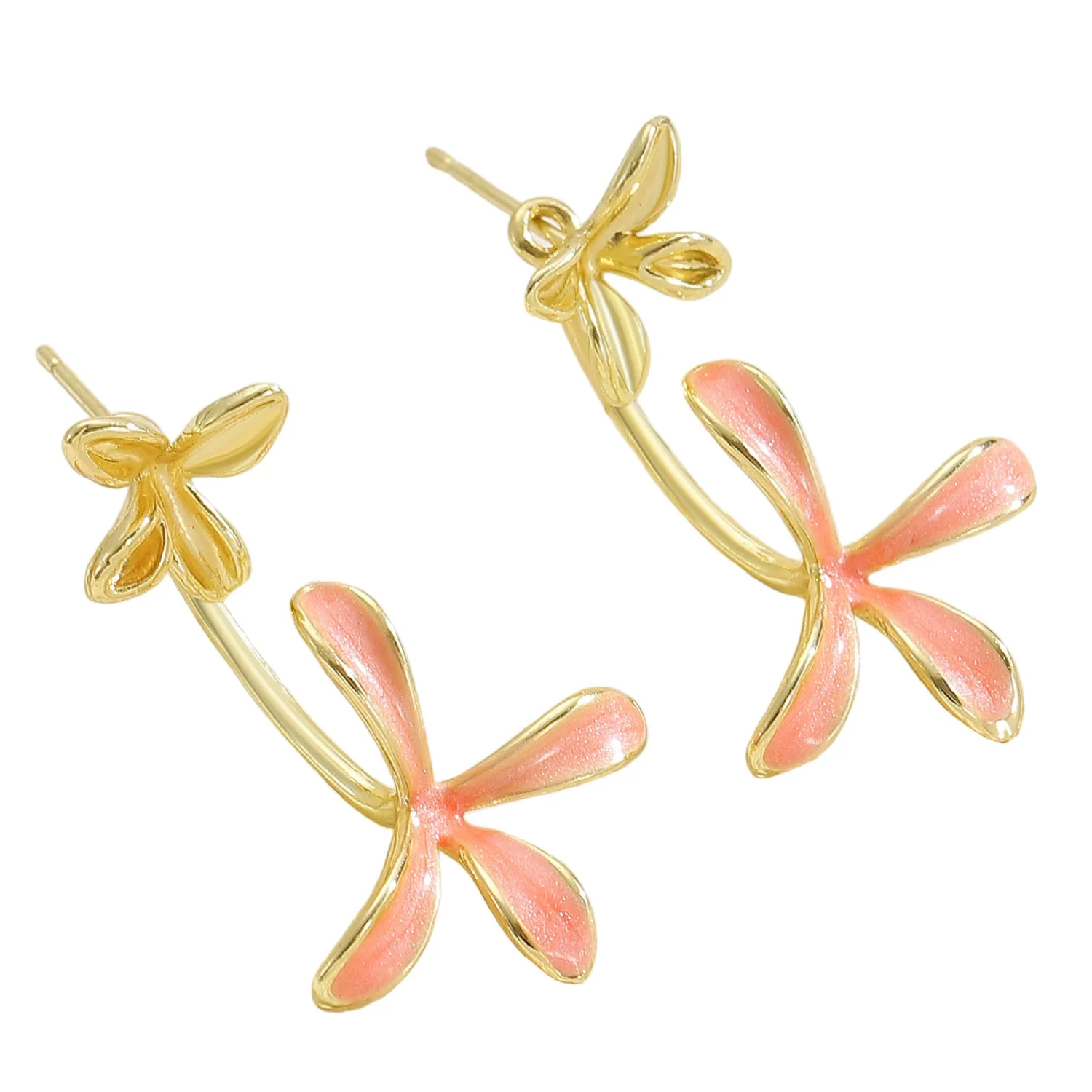 Wholesale Unisex Threedimensional Flower Enamel Colorblocking Earrings Made Of Environmentally Friendly Copper With 14K Gold Ear Needles And Electroplating Design - Image 4