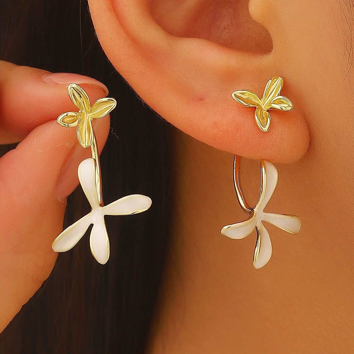 Wholesale Unisex Threedimensional Flower Enamel Colorblocking Earrings Made Of Environmentally Friendly Copper With 14K Gold Ear Needles And Electroplating Design - Image 5