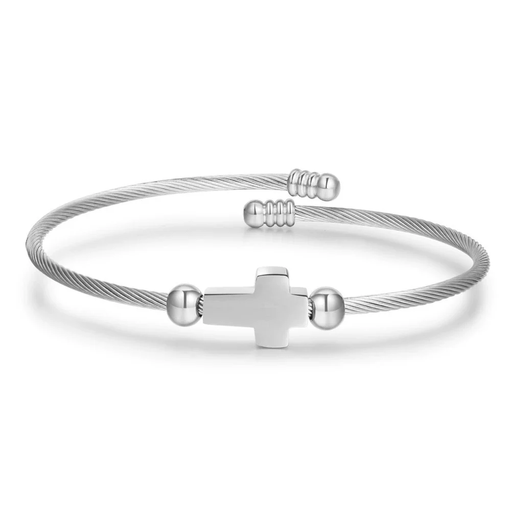 Wholesale Unisex Titanium Steel Geometric Cross Opening Adjustable Bracelet With Electroplating - Image 4