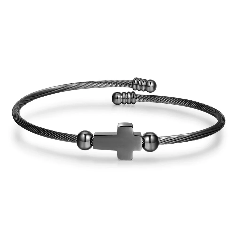 Wholesale Unisex Titanium Steel Geometric Cross Opening Adjustable Bracelet With Electroplating - Image 5