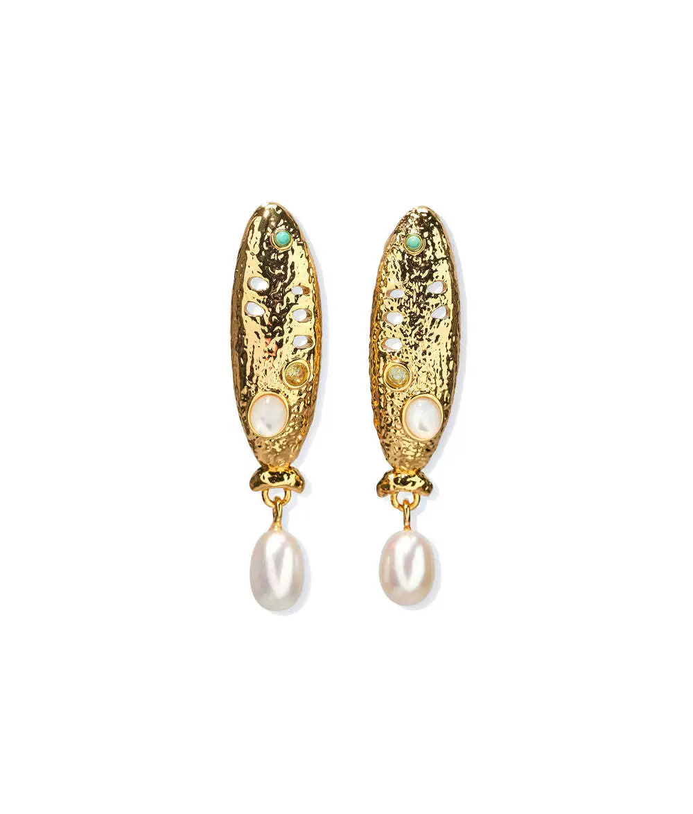 Wholesale Unisex Titanium Steel Zircon Small Fish Pearl Pendant Necklace And Earrings In Baroque And Minimalist Style - Image 8