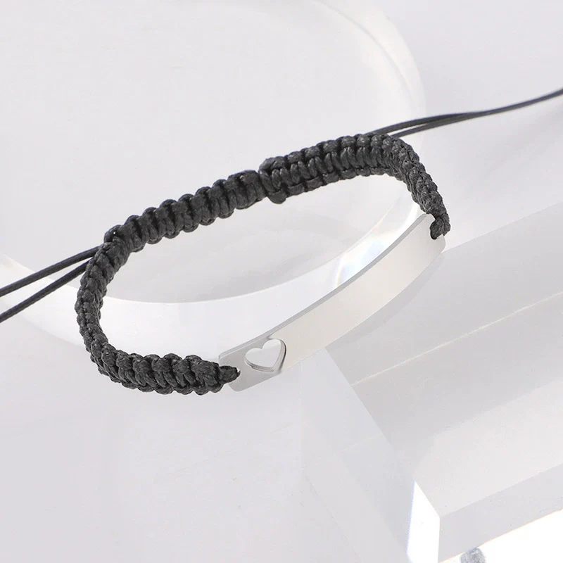 Wholesale Unisex Versatile Geometric Titanium Steel Wax Rope Woven Adjustable Heartshaped Bracelet With Electroplating - Image 4