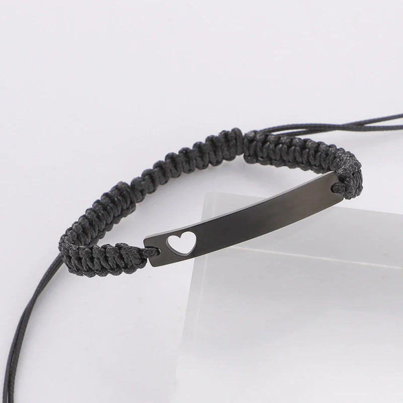 Wholesale Unisex Versatile Geometric Titanium Steel Wax Rope Woven Adjustable Heartshaped Bracelet With Electroplating - Image 9