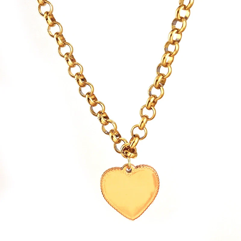 Wholesale Unisex Vintage Minimalist Heart Shape Stainless Steel Titanium Steel Cross Chain Gold Electroplated Pendant Necklace - Image 5