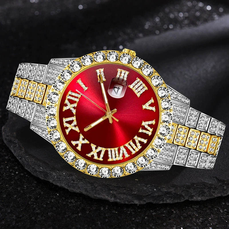 Wholesale Universal Metal Case Stainless Steel Band Round Dial Quartz Watch With Full Diamond Sparkling - Image 5