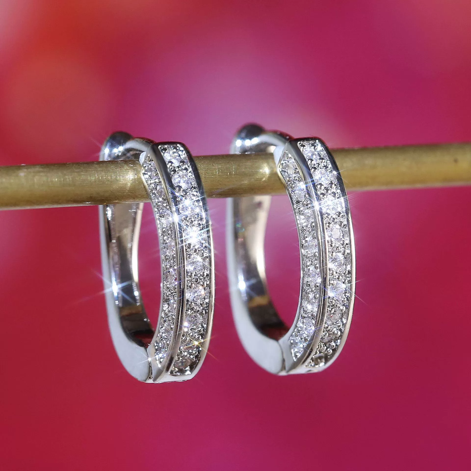 Wholesale Ushaped Geometric Copper Zircon Diamond Earrings For Women - Image 3