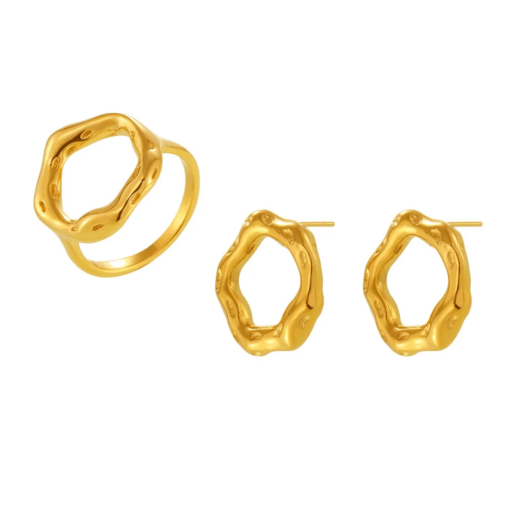 Wholesale Vintage Ferris Wheel Niche Ring And Earrings Set Stainless Steel 18K Gold Plated Women's Jewelry - Image 5