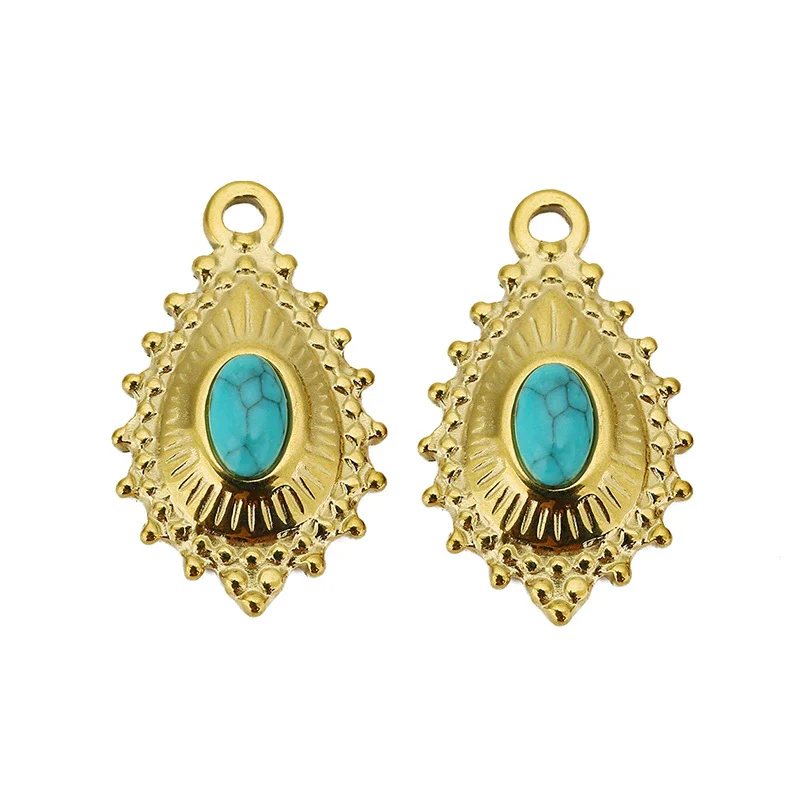 Wholesale Vintage Natural Style Water Drop Inlay Stainless Steel Pendant Earrings And Necklace Accessories