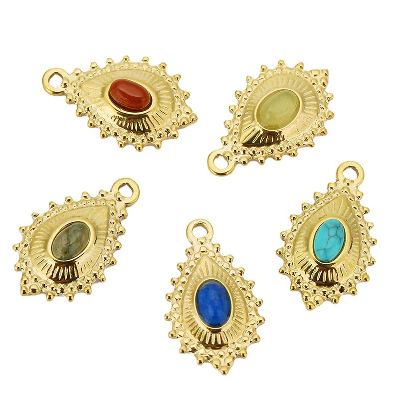 Wholesale Vintage Natural Style Water Drop Inlay Stainless Steel Pendant Earrings And Necklace Accessories - Image 3