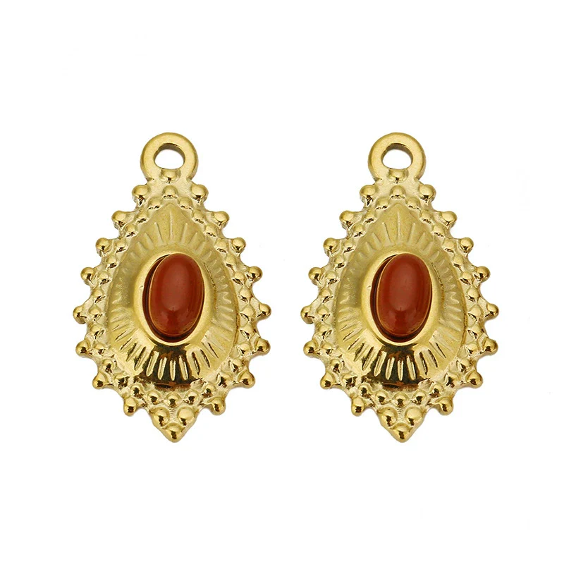 Wholesale Vintage Natural Style Water Drop Inlay Stainless Steel Pendant Earrings And Necklace Accessories - Image 4