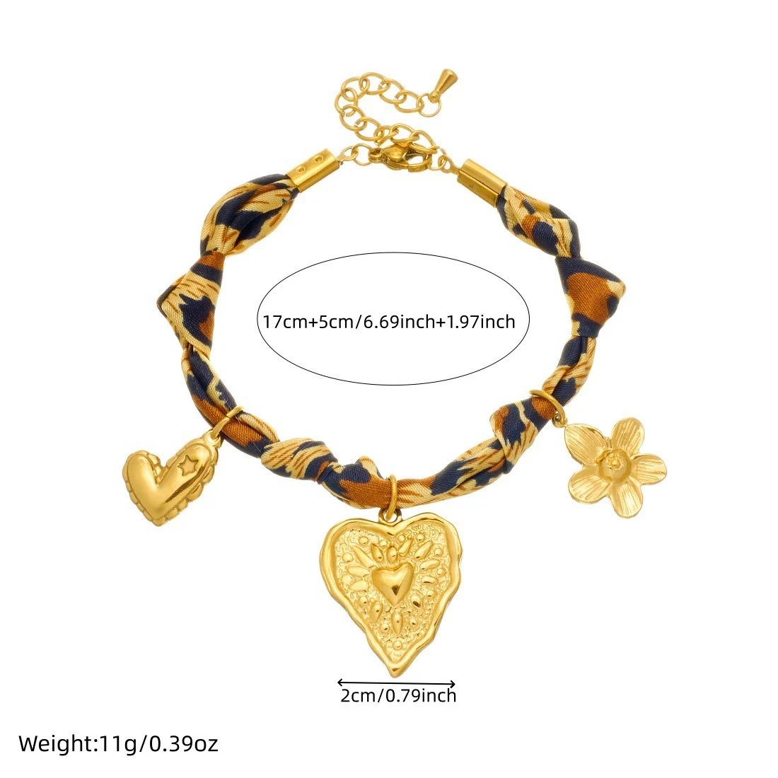 Wholesale Vintage Printed Stainless Steel Goldplated Irregular Heartshaped Flower Pendant Bracelet For Women - Image 4