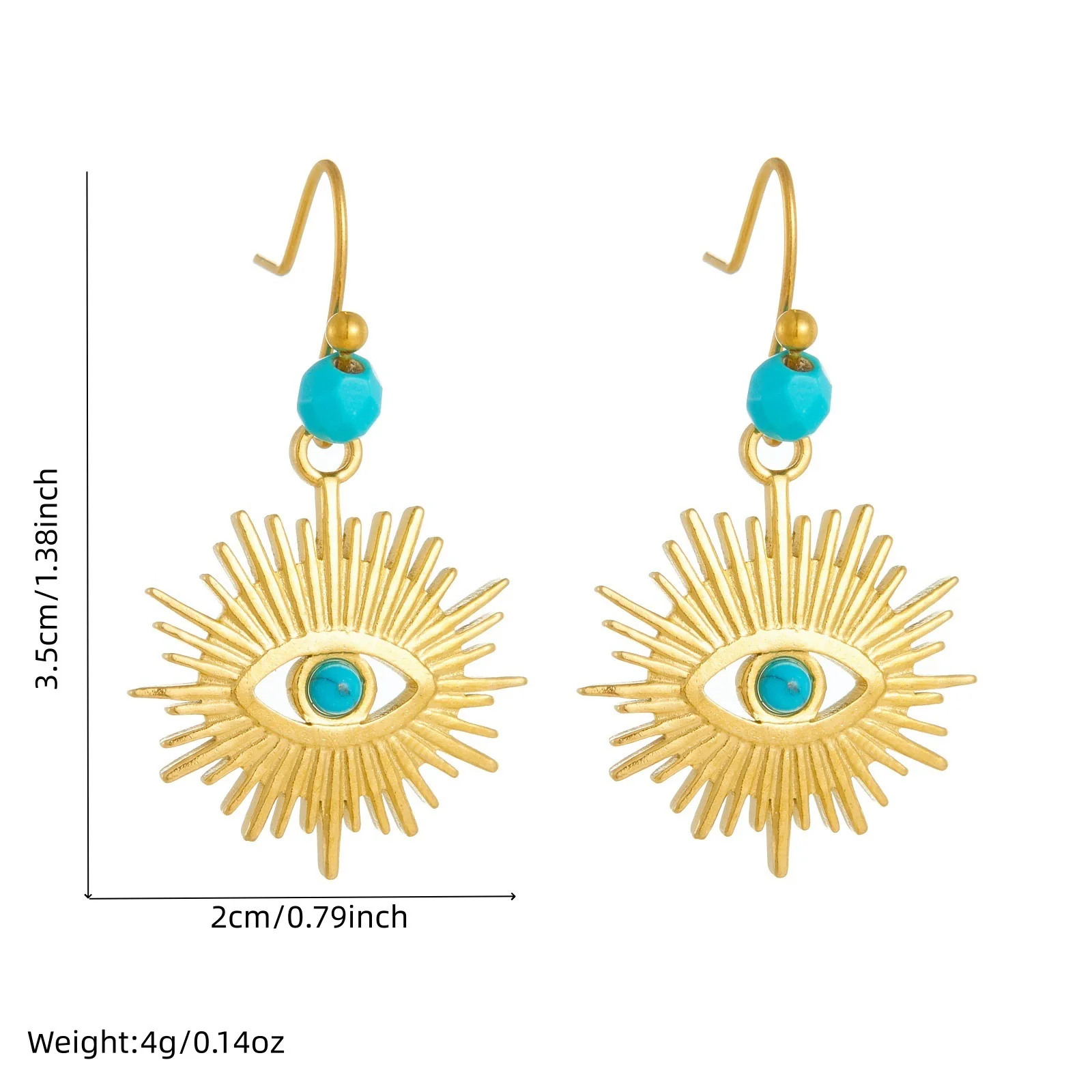 Wholesale Vintage Turquoise Beaded Blue Eye Stainless Steel Goldplated Pendant Jewelry Set For Women - Image 4