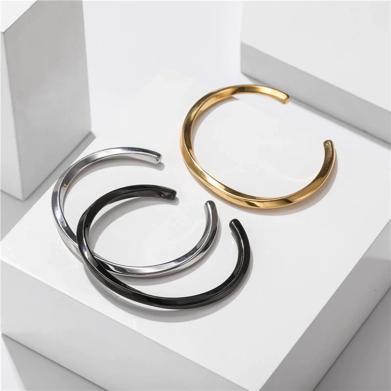Wholesale Watch Accessories Stainless Steel Geometric Cshaped Open Bracelet For Couples - Image 2
