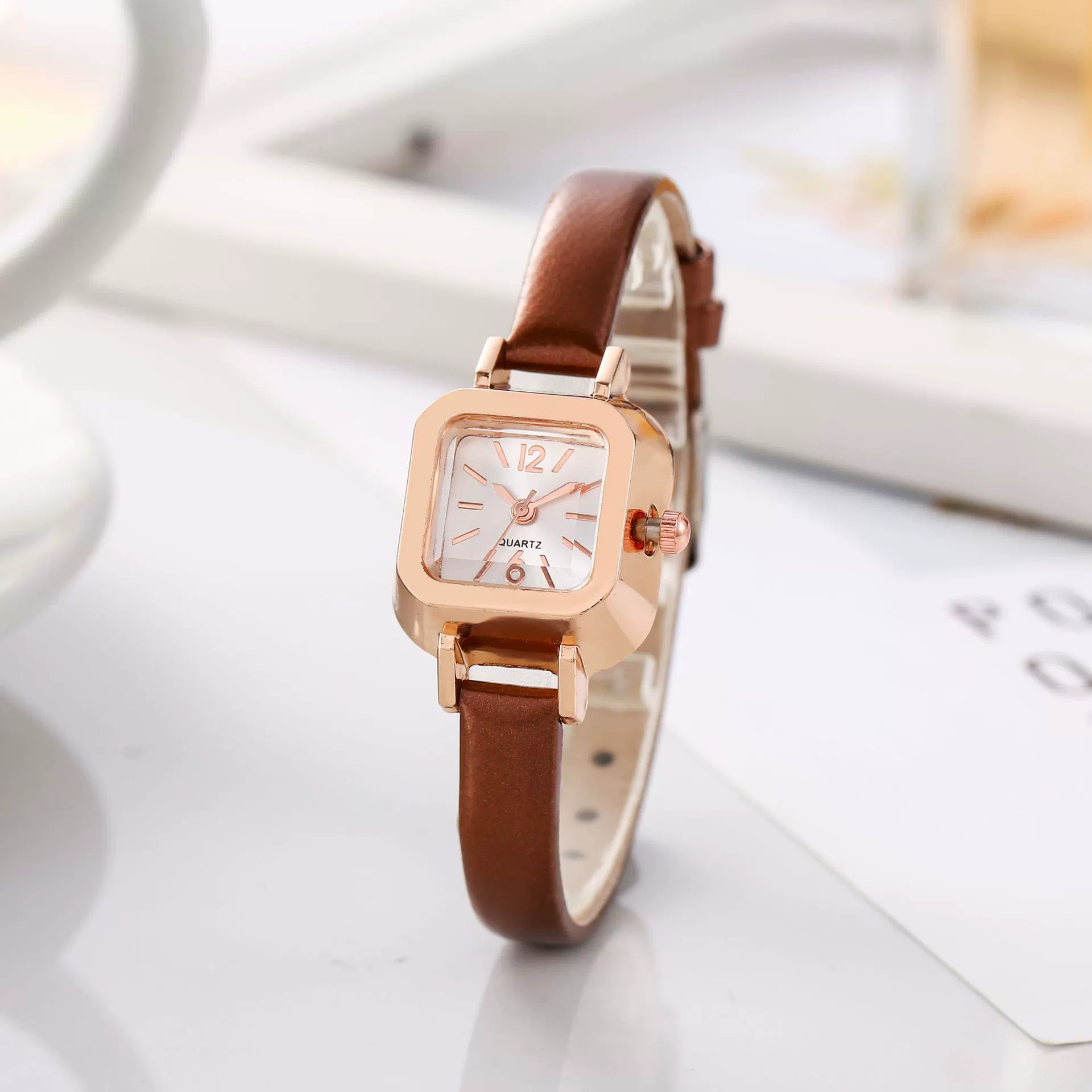 Wholesale Watch Alloy Case Imitation Leather Strap Square Dial Simple Fashionable Preppy Style - Image 4