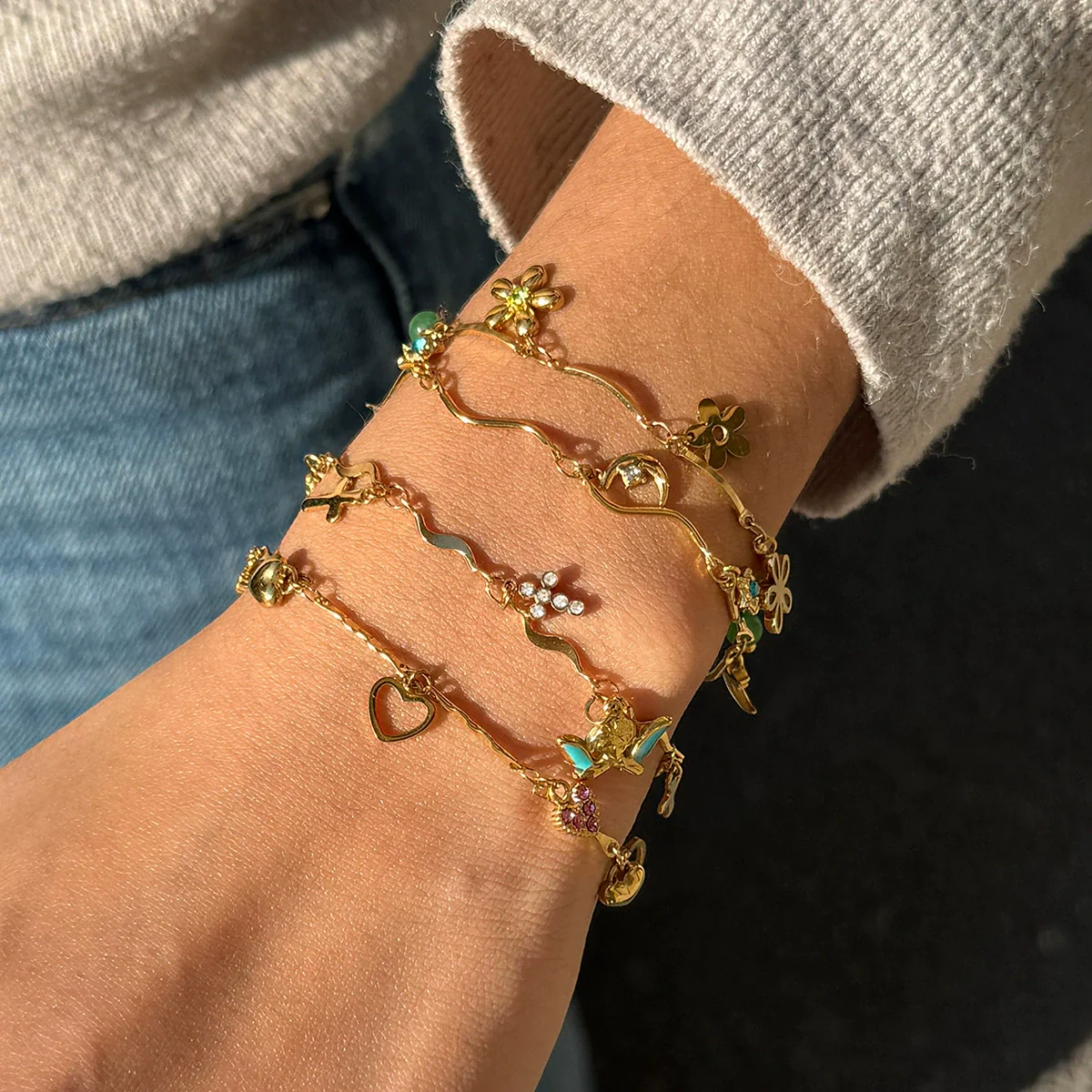 Wholesale Women's 18K Gold Electroplated Stainless Steel Geometric Cross Chain Bracelet In Ins Style - Image 3