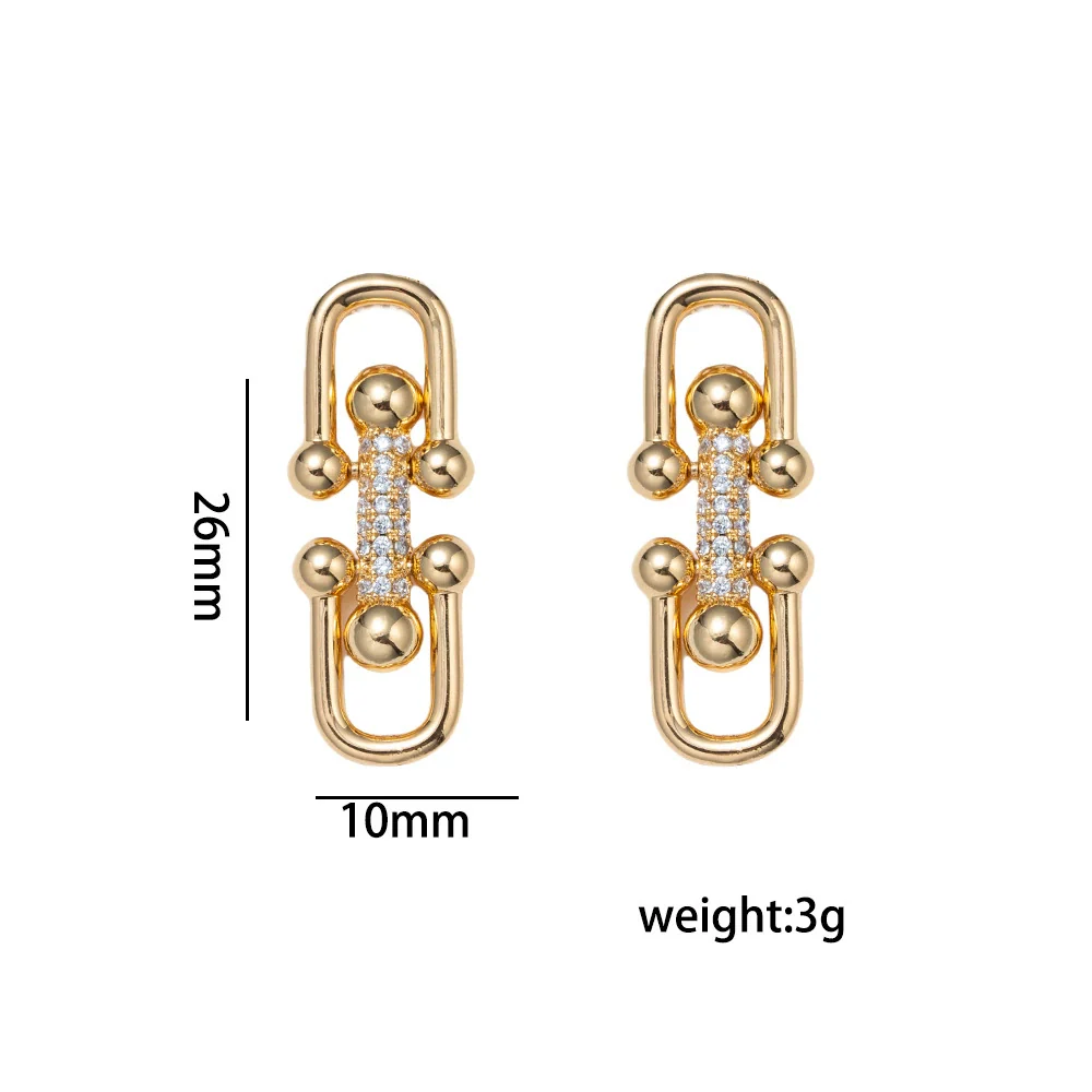 Wholesale Women's 18K Gold Electroplated Zircon Inlaid Horseshoe Buckle Pig Nose Pendant And Earrings Set Made Of Environmentally Friendly Copper Light Luxury Accessories - Image 4