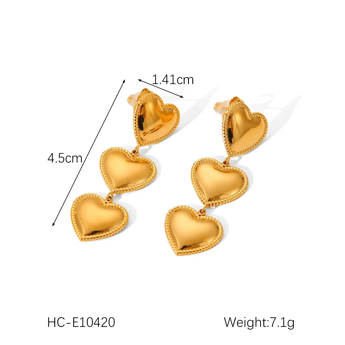 Wholesale Women's 18K Goldplated Stainless Steel Geometric Heart Love Tassel Threelayer Trim Earrings - Image 6
