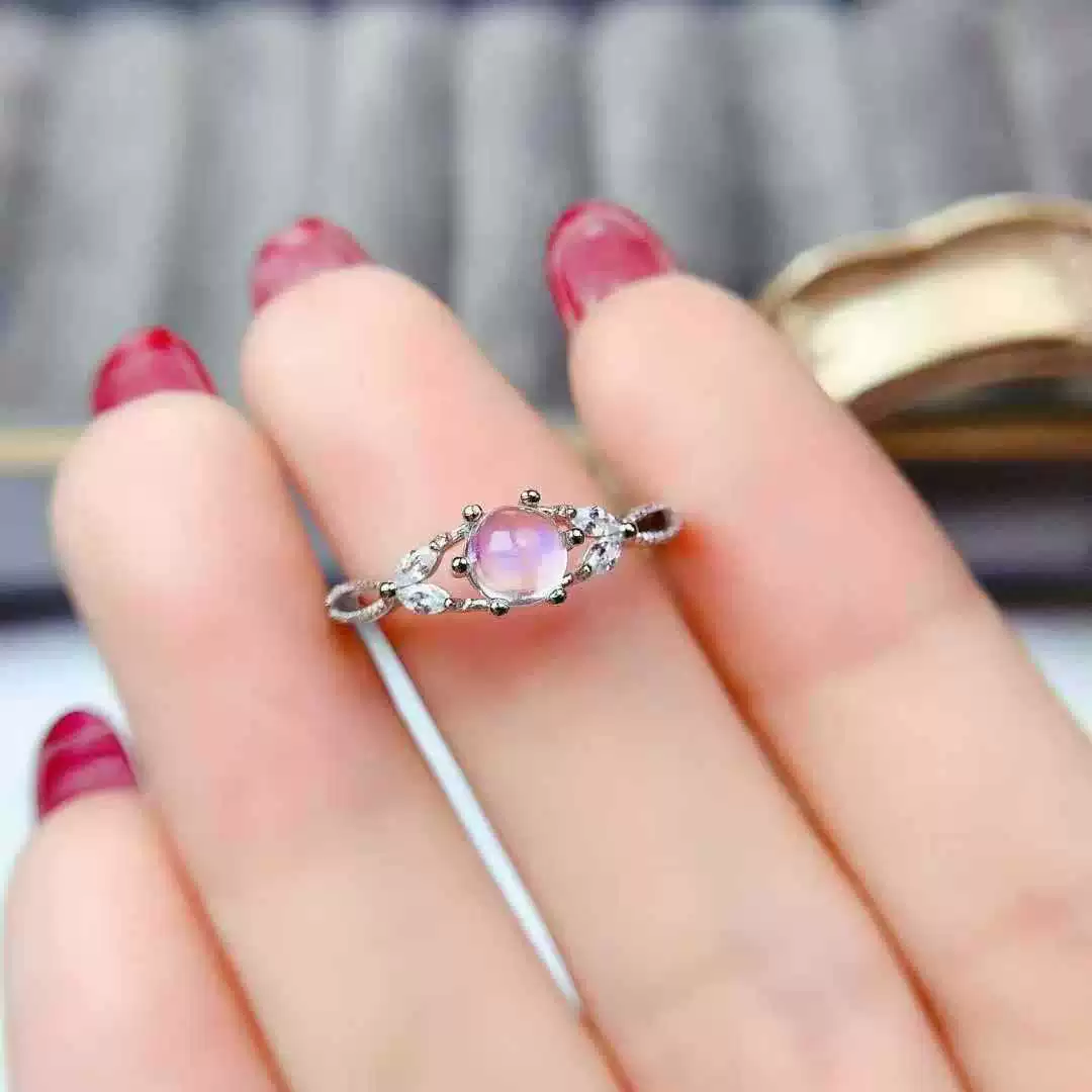 Wholesale Women's 925 Silver Electroplated Geometric Round Blue Moonstone Ring - Image 2