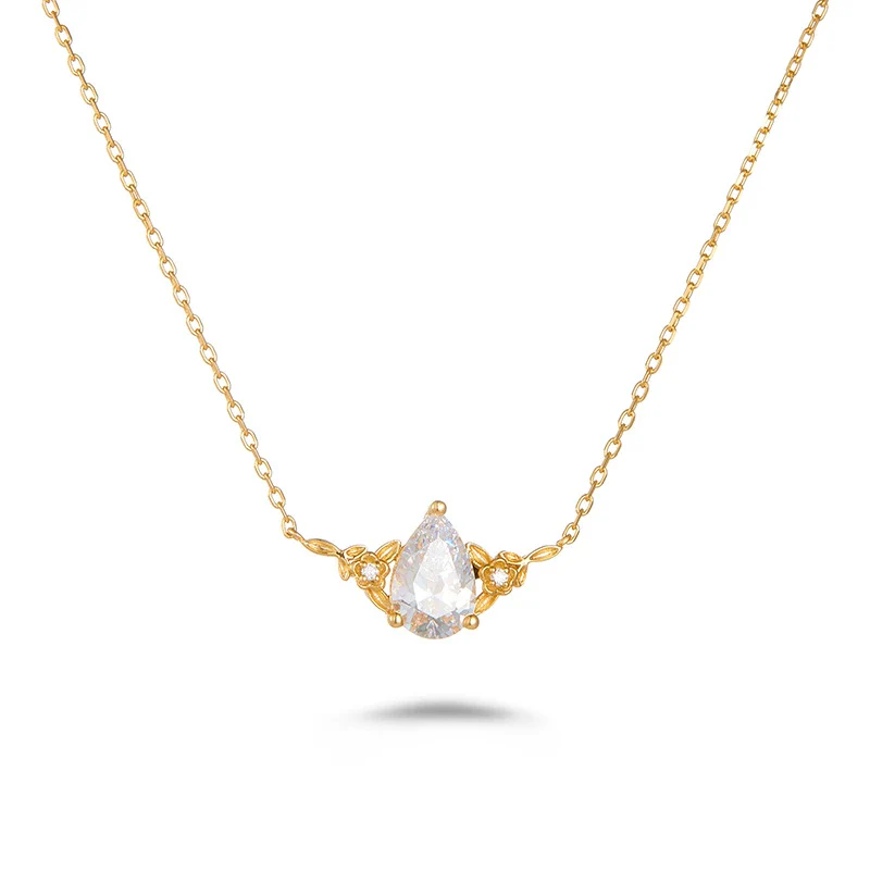 Wholesale Women's 925 Silver Electroplated Water Drop Shape Twist Chain Clavicle Chain With Moissanite And High Carbon Diamond - Image 5