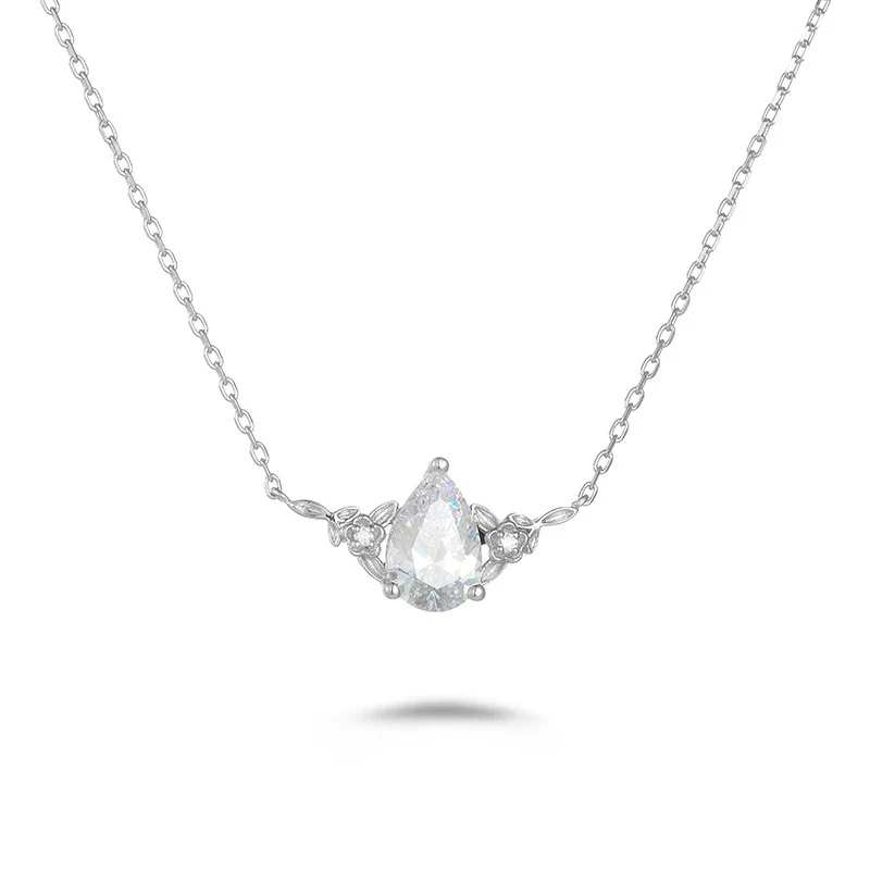Wholesale Women's 925 Silver Electroplated Water Drop Shape Twist Chain Clavicle Chain With Moissanite And High Carbon Diamond - Image 6