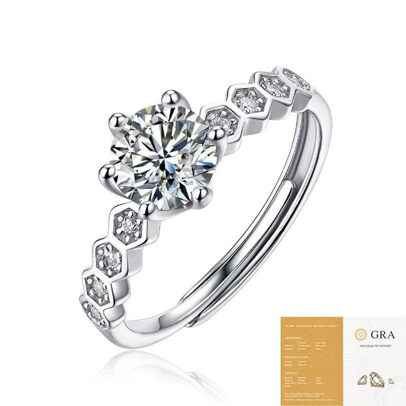 Wholesale Women's 925 Silver Geometric Moissanite Inlaid Open Ring - Image 20