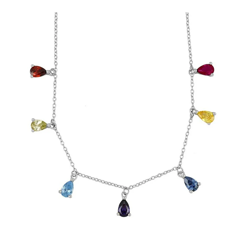 Wholesale Women's 925 Silver Raindrop Shape Geometric Light Luxury Style Necklace With Snake Bone Chain And Copper Pendant Electroplated - Image 5