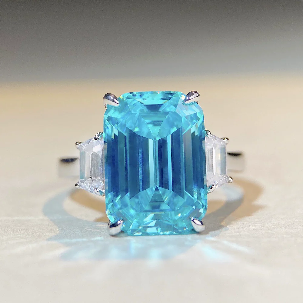 Wholesale Women's 925 Silver Ring With Emerald Cut Pink Diamond Zircon Geometric Style And Electroplating Treatment - Image 3
