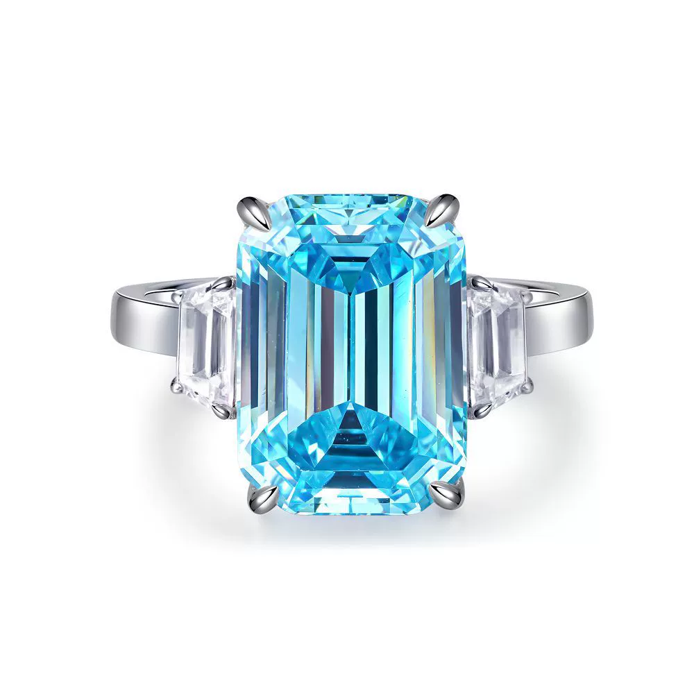 Wholesale Women's 925 Silver Ring With Emerald Cut Pink Diamond Zircon Geometric Style And Electroplating Treatment - Image 6