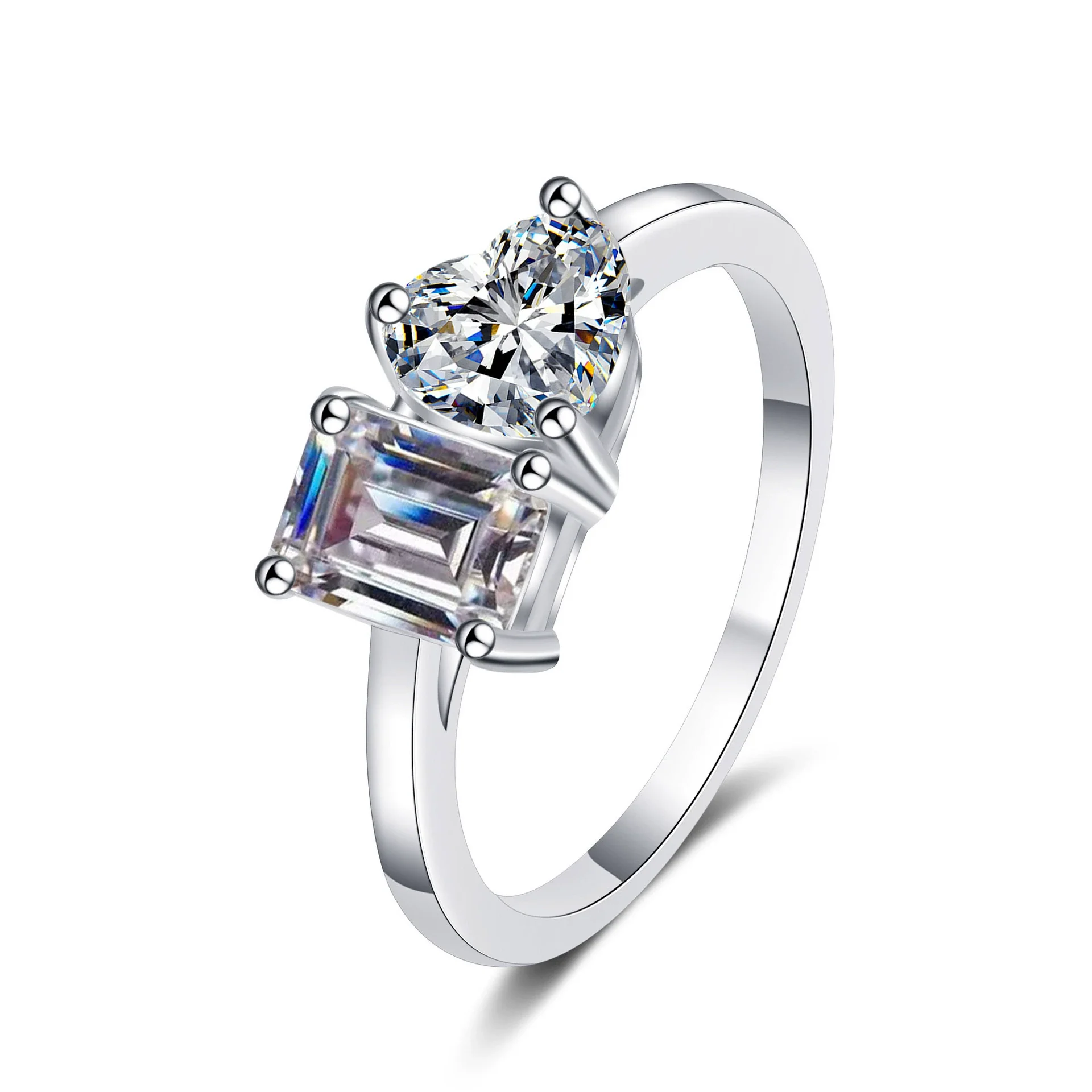 Wholesale Women's 925 Sterling Silver Alien Moissanite Emerald Cut Ring Plated Pt950 Gold Geometric Light Luxury Style - Image 5
