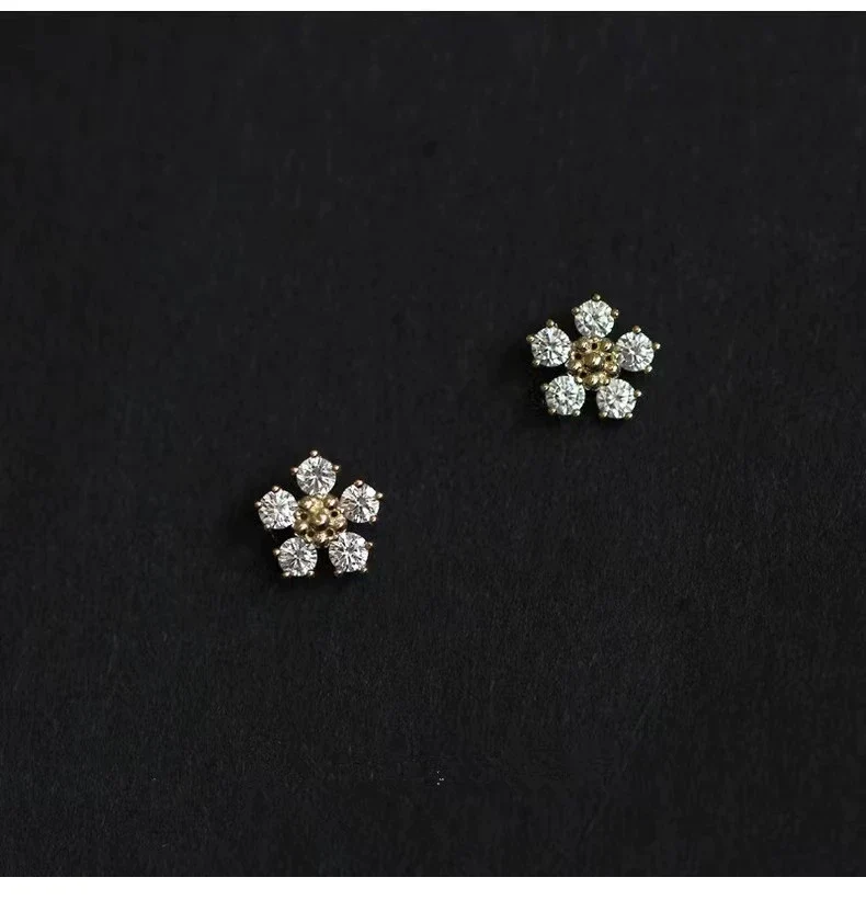 Wholesale Women's 925 Sterling Silver Earrings With Diamond And Flower Design Plated With 14K Gold - Image 6