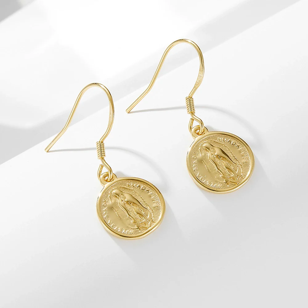 Wholesale Women's 925 Sterling Silver Geometric Circle Coin Earrings With Relief Portrait - Image 2