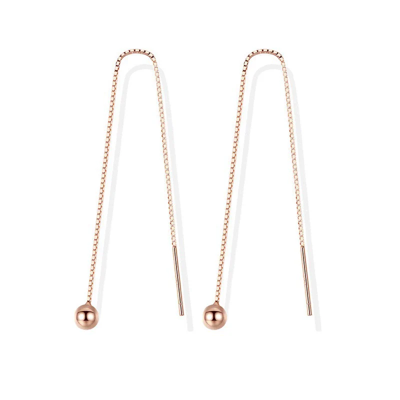 Wholesale Women's 925 Sterling Silver Geometric Drop Shape Mini Bean Tassel Short Ear Chain Earrings - Image 4