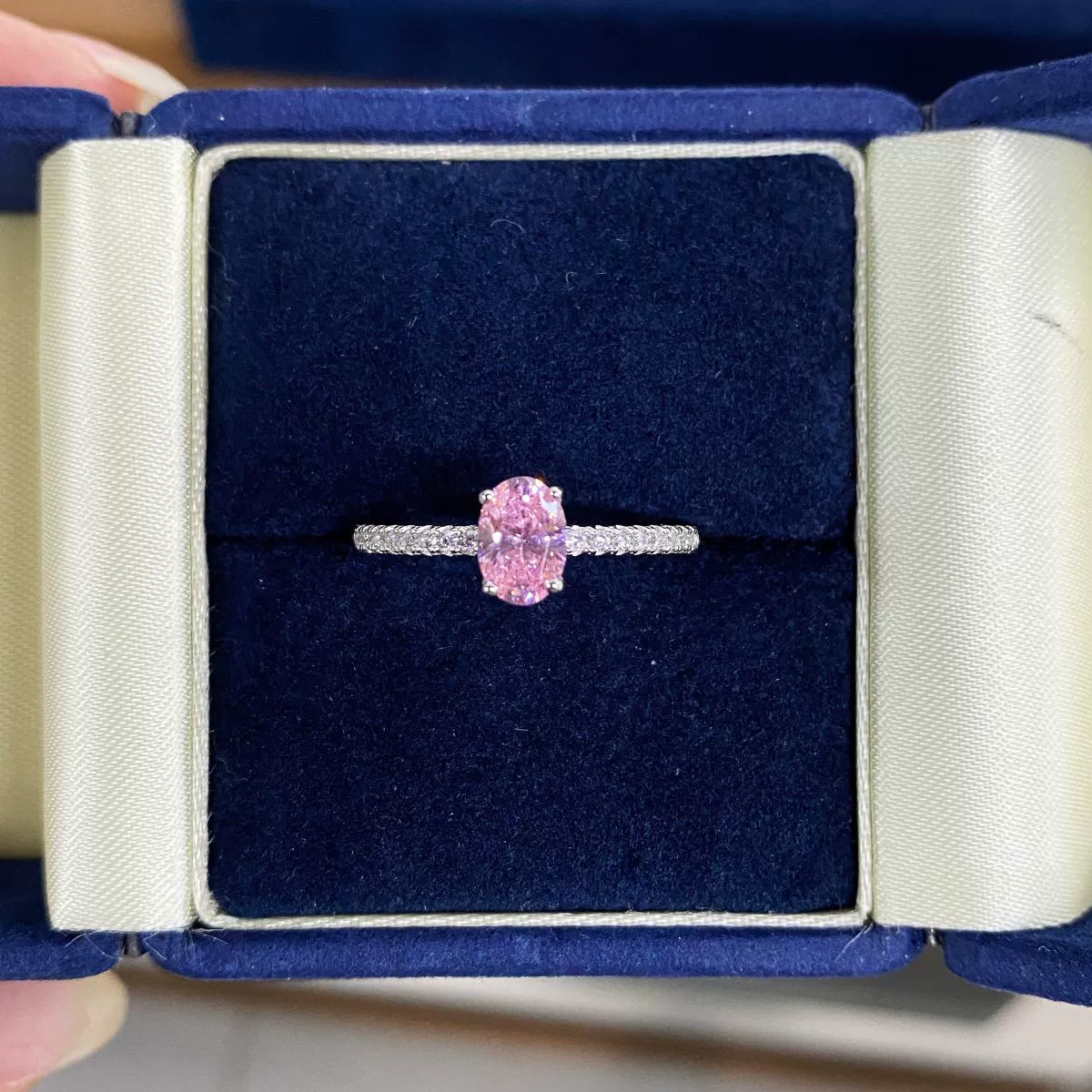 Wholesale Women's 925 Sterling Silver Geometric Pigeon Egg Ring With Pink Diamond Electroplated