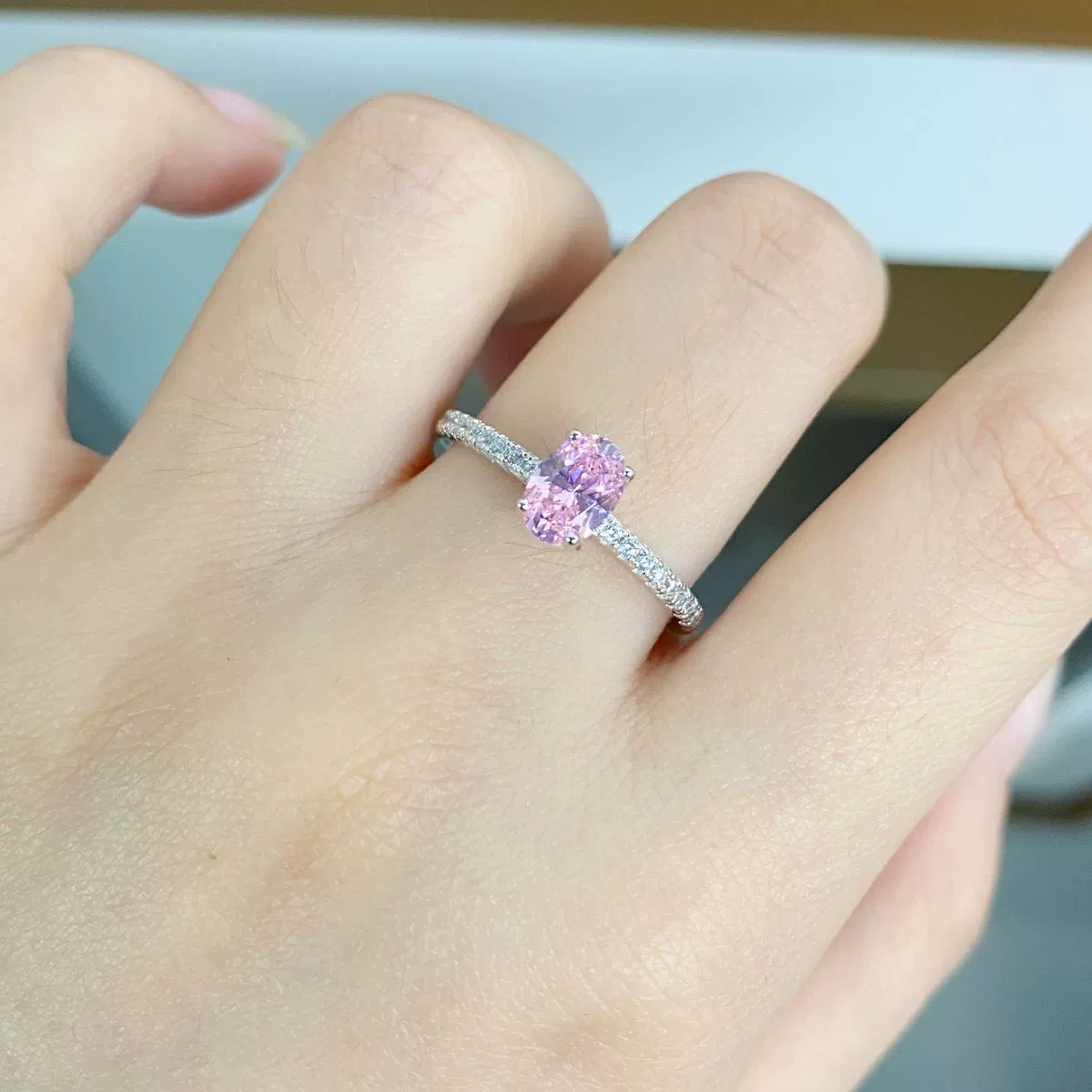 Wholesale Women's 925 Sterling Silver Geometric Pigeon Egg Ring With Pink Diamond Electroplated - Image 3
