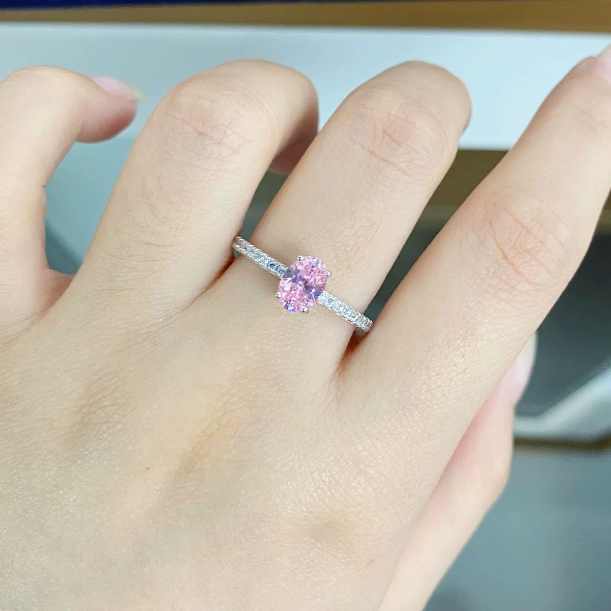 Wholesale Women's 925 Sterling Silver Geometric Pigeon Egg Ring With Pink Diamond Electroplated - Image 4