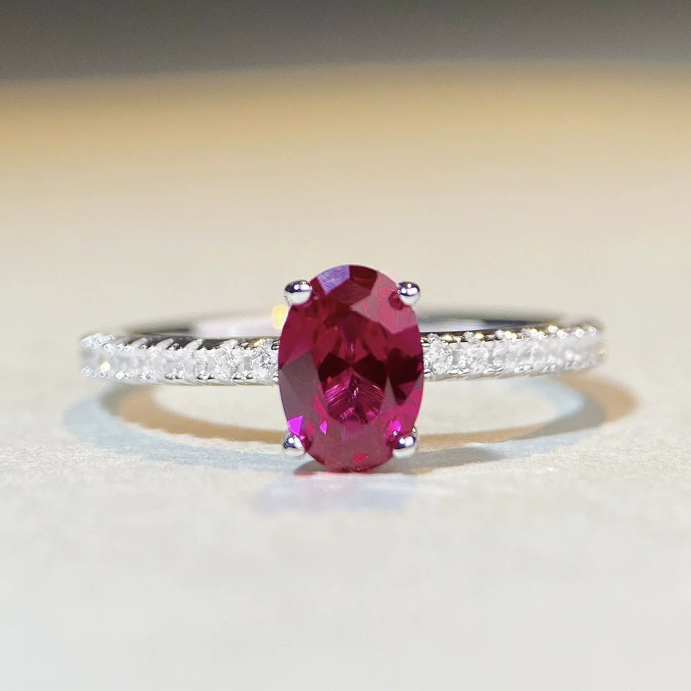 Wholesale Women's 925 Sterling Silver Geometric Pigeon Egg Ring With Pink Diamond Electroplated - Image 7