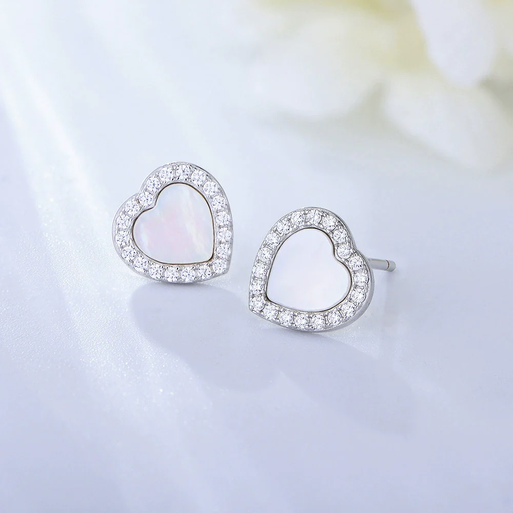 Wholesale Women's 925 Sterling Silver Heartshaped Stud Earrings With Diamond Design - Image 2