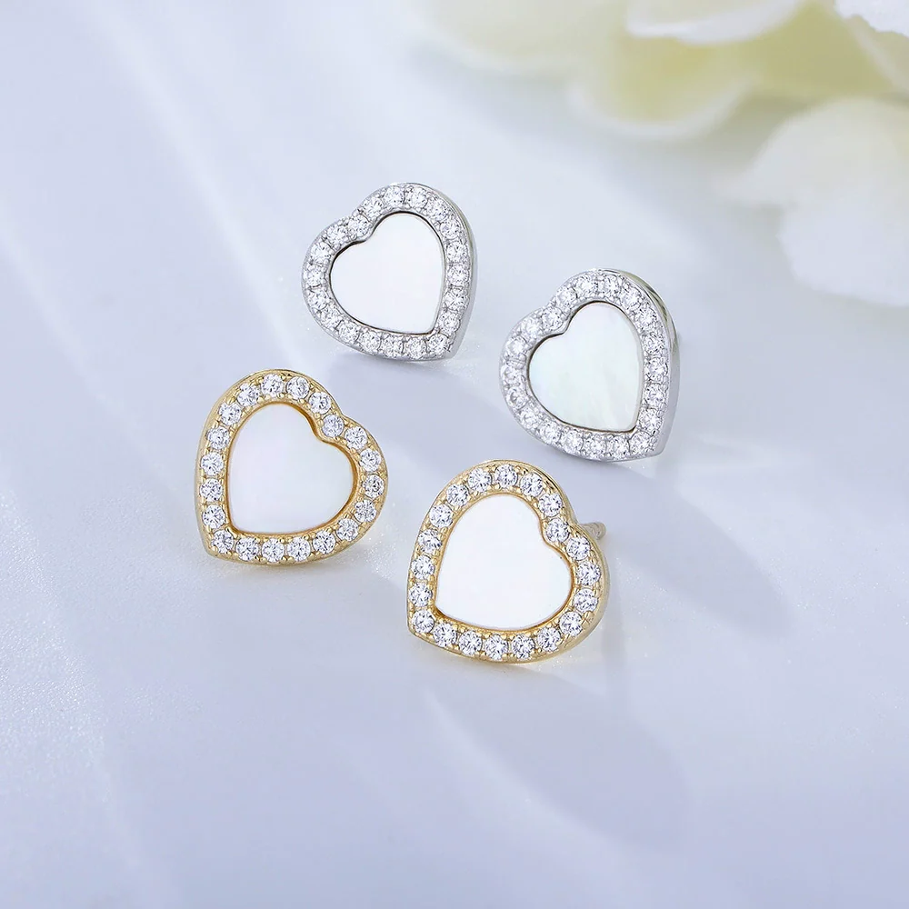 Wholesale Women's 925 Sterling Silver Heartshaped Stud Earrings With Diamond Design - Image 3