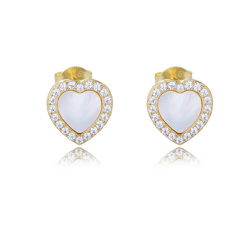 Wholesale Women's 925 Sterling Silver Heartshaped Stud Earrings With Diamond Design - Image 5